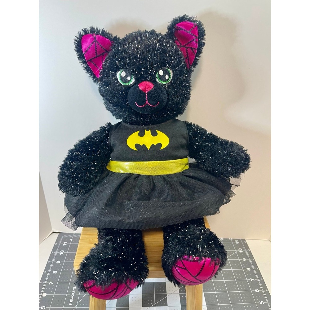 Build a Bear BAB Night Magic Kitty Cat Black Sparkle Halloween w/ Batman Dress